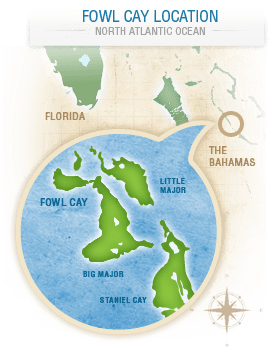 Fowl Cay location — North Atlantic Ocean, Exumas, Bahamas