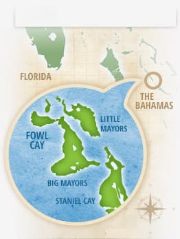 Map showing Fowl Cay location in the North Atlantic Ocean